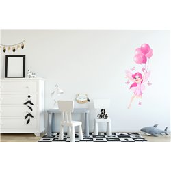 Naklejka na ścianę dla dzieci różowa wróżka balony baloniki motyle pixitex