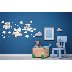 Naklejka na ścianę dla dzieci zwierzątka samoloty chmurki