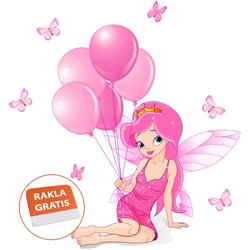Naklejka na ścianę dla dzieci różowe wróżki balony motyle