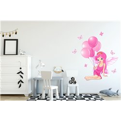 Naklejka na ścianę dla dzieci różowe wróżki balony motyle