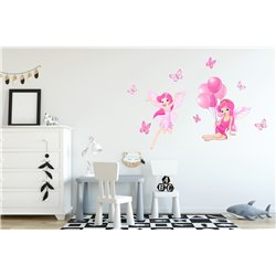 Naklejka na ścianę dla dzieci różowe wróżki motyle balony naklejki dla dziewczynki pixitex