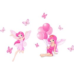 Naklejka na ścianę dla dzieci różowe wróżki motyle balony naklejki dla dziewczynki pixitex