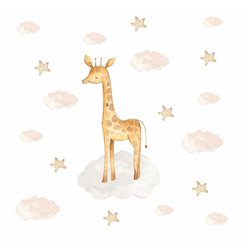 Naklejka na ścianę dla dzieci zwierzątka chmurki żyrafa gwiazdki pixitex
