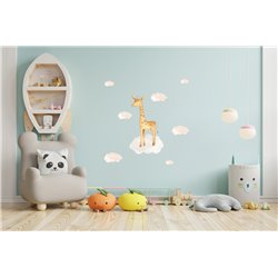 Naklejka na ścianę dla dzieci zwierzątka chmurki żyrafa gwiazdki pixitex