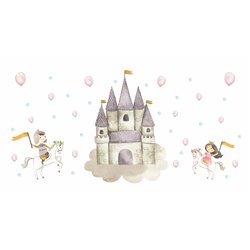 Naklejka na ścianę dla dzieci zamek księżniczka rycerz balony pixitex