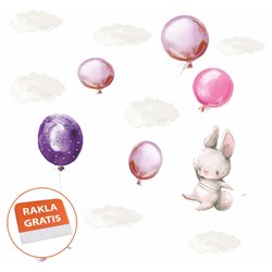 Naklejka na ścianę dla dzieci króliki balony chmurki pixitex