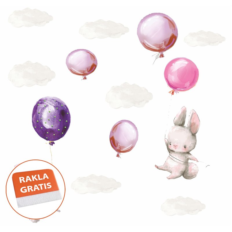 Naklejka na ścianę dla dzieci króliki balony chmurki pixitex