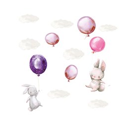 Naklejka na ścianę dla dzieci króliki balony chmurki pixitex