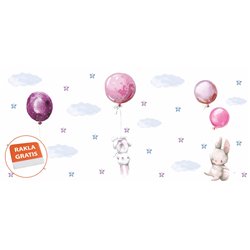 Naklejka na ścianę dla dzieci króliki balony króliczki gwiazdki chmurki pixitex