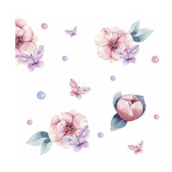 Naklejka na ścianę dla dzieci różowe kwiatki motyle pixitex