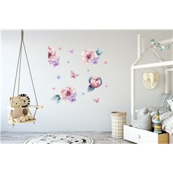 Naklejka na ścianę dla dzieci różowe kwiatki motyle pixitex