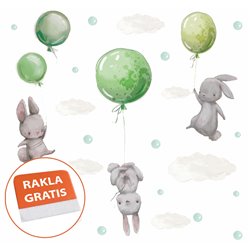 Naklejka na ścianę dla dzieci chmurki króliczki balony pixitex