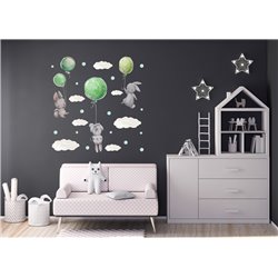 Naklejka na ścianę dla dzieci chmurki króliczki balony pixitex