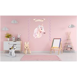 Naklejka na ścianę dla dzieci różowy jednorożec listki dream