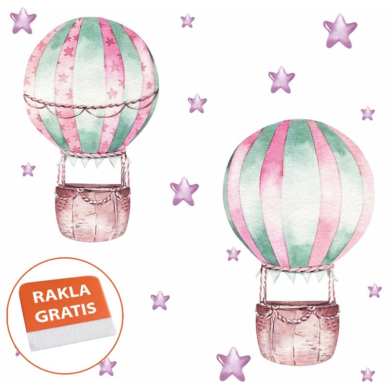 Naklejka na ścianę dla dzieci różowe niebieskie balony gwiazdki pixitex