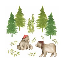 Naklejka na ścianę dla dzieci las niedźwiedzie drzewa liście