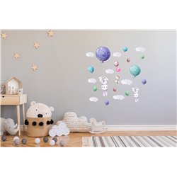 Naklejka na ścianę dla dzieci króliczki kolorowe balony chmurki pixitex