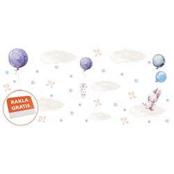Naklejka na ścianę dla dzieci króliczki balony chmurki gwiazdki pixitex
