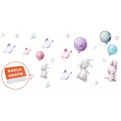 Naklejka na ścianę dla dzieci króliczki balony motyle pixitex