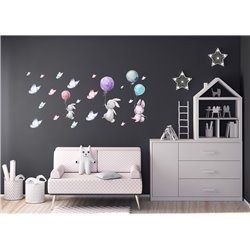 Naklejka na ścianę dla dzieci króliczki balony motyle