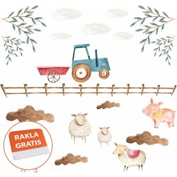 Naklejka na ścianę dla dzieci farma zwierzątka traktor chmurki pixitex