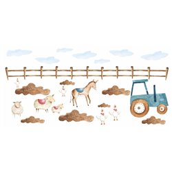 Naklejka na ścianę dla dzieci farma traktor zwierzątka pixitex