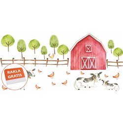 Naklejka na ścianę dla dzieci farma zwierzątka krowy kury drzewa stodoła pixitex