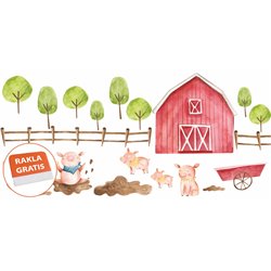 Naklejka na ścianę dla dzieci farma świnki stodoła drzewa pixitex
