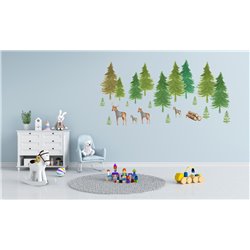 Naklejka na ścianę dla dzieci las jelonki drzewa zwierzątka pixitex
