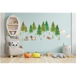 Naklejka na ścianę dla dzieci las niedźwiedzie drzewa pixitex