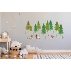 Naklejka na ścianę dla dzieci las niedźwiedzie drzewa pixitex