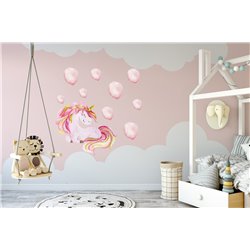 Naklejka na ścianę dla dzieci jednorożec kolorowe balony