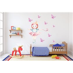 Naklejka na ścianę dla dzieci baletnica księżniczka różowe motyle pixitex