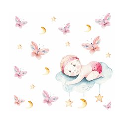 Naklejka na ścianę dla dzieci baletnica różowe motylki księżyce gwiazdki pixitex