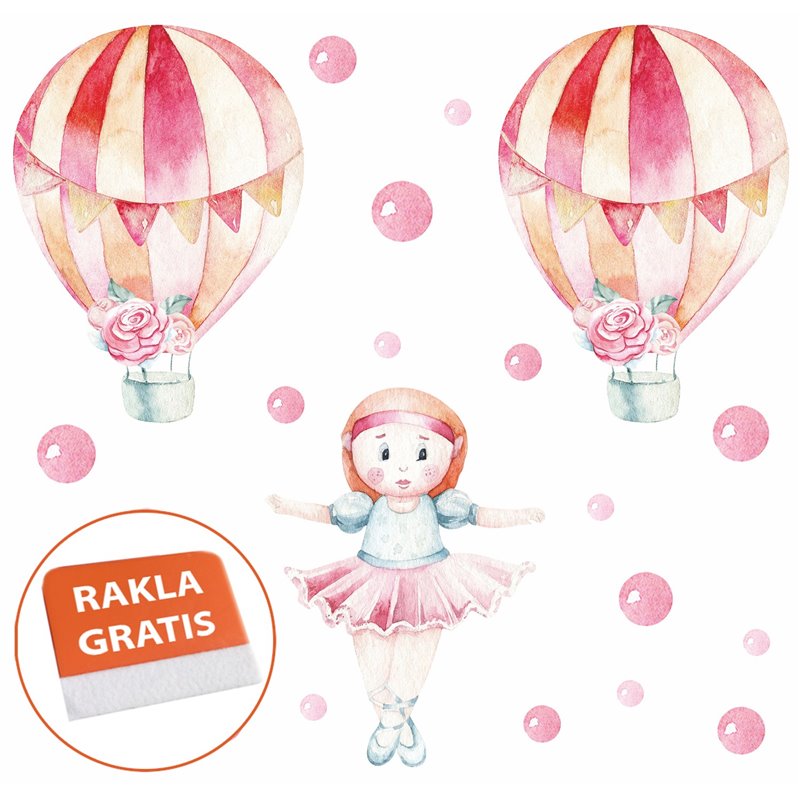 Naklejka na ścianę dla dzieci baletnica balony kwiaty pixitex