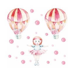 Naklejka na ścianę dla dzieci baletnica balony kwiaty pixitex