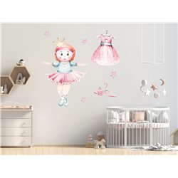 Naklejka na ścianę dla dzieci baletnica księżniczka różowa sukienka gwiazdki pixitex