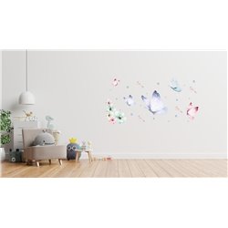 Naklejka na ścianę dla dzieci kolorowe motylki klucze pixitex