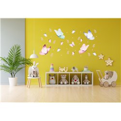 Naklejka na ścianę dla dzieci kolorowe motylki listki pixitex