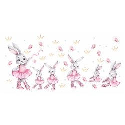 Naklejka na ścianę dla dzieci różowe króliki baletnice motyle korony pixitex