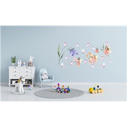 Naklejka na ścianę dla dzieci kolorowe wróżki motyle kwiaty pixitex