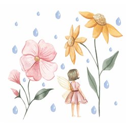 Naklejka na ścianę dla dzieci wróżki kwiatki słonecznik deszcz pixitex