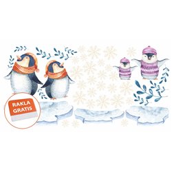 Naklejka na ścianę dla dzieci pingwinki śnieżynki listki zima święta pixitex