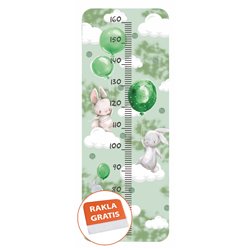 Naklejka na ścianę miarka wzrostu dla dzieci króliczki króliki balony chmurki gwiazdki zielone pixitex