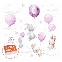 Naklejka na ścianę dla dzieci króliczki pastelowy różowy słodkie balony studiograf naklejki