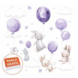 Naklejka na ścianę dla dzieci króliczki balony słodkie pastelowy fioletowy liliowy naklejki pixitex