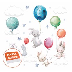 Naklejka na ścianę dla dzieci króliczki słodkie kolorowe balony baloniki naklejki pixitex