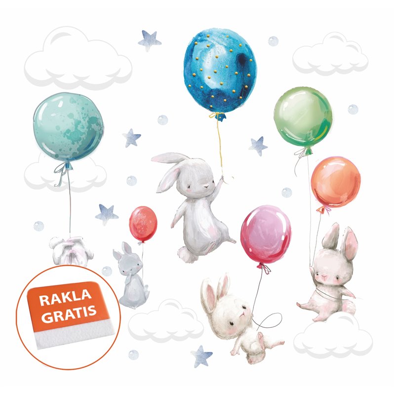 Naklejka na ścianę dla dzieci króliczki słodkie kolorowe balony baloniki naklejki pixitex