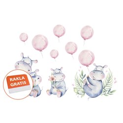 Naklejka na ścianę dla dzieci hipopotamy słodkie naklejki pastelowe baloniki balony pixitex