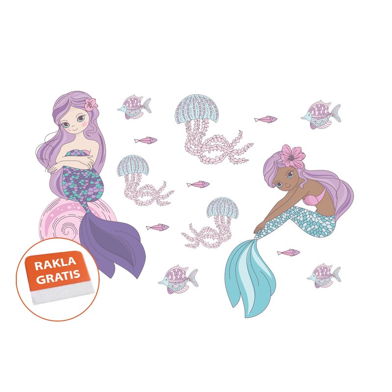Naklejka na ścianę dla dzieci syreny syrenki słodkie pastelowe naklejki ocean meduzy ryby pixitex